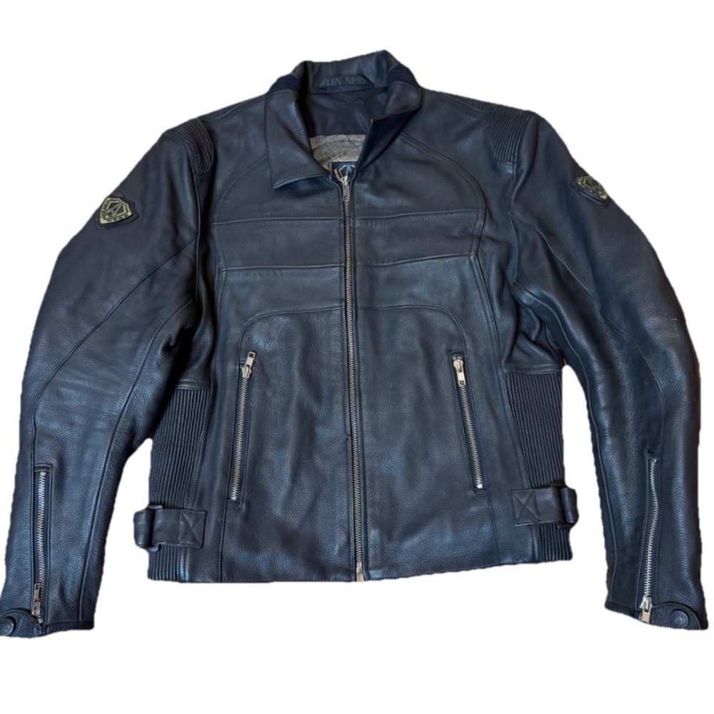 Arlen Ness Men’s M Black Leather Moto Jacket Accordion Side Panels CE Armor Full